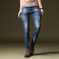 香港骆驼男装2017春季新款牛仔裤男弹力修身韩版潮流小脚裤磨破学生休闲长裤子DM1811