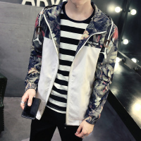 香港骆驼男装2017春季新款青年韩版印花迷彩连帽修身运动夹克学生立领防风外套KXPJ50