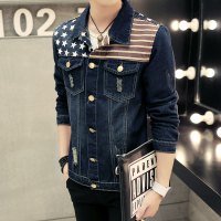 香港骆驼牛仔外套 春夏新款季男士外穿韩版休闲牛仔外套破洞修身复古夹克男上衣服潮DM1506