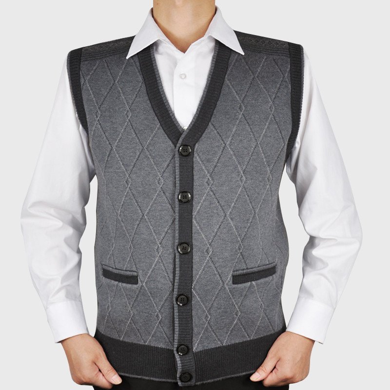 男士秋冬款开衫背心中老年羊毛背心男 爸爸毛织背心开襟纽扣版 老年人