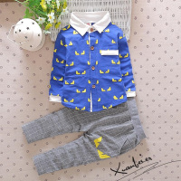 包包小象 2016新款0-1-2-3岁男童男宝宝春秋季休闲衬衫开襟衫套装两件套