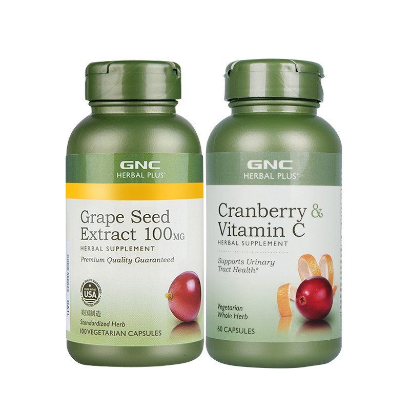 健安喜(GNC)葡萄籽胶囊100粒+蔓越莓VC 60粒瓶装 膳食营养补充剂 美国进口