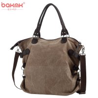 BAKMK芭卡玛卡 韩版复古帆布包包学院风时尚单肩包斜挎包手提包女包 1062