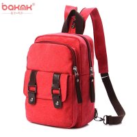 BAKMK芭卡玛卡 韩版复古帆布包包多隔层胸包女包休闲多功能双肩包 斜跨包898
