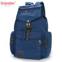 BAKMK芭卡玛卡 韩版女士复古帆布包包大容量双肩包学院风抽带背包A33