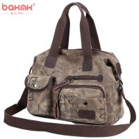 BAKMK芭卡玛卡 女士斜挎包复古帆布单肩包学院风书包休闲时尚手提包-1027