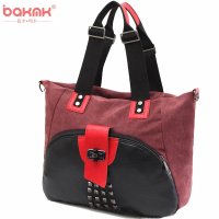 BAKMK芭卡玛卡 撞色复古帆布女包韩版时尚斜挎包大包手提包单肩包1039