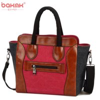 BAKMK芭卡玛卡 韩版女士帆布包包时尚撞色单肩包学院风休闲手提包女包斜挎包-1055