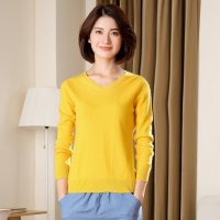 尚奴娇 秋冬新款V领羊绒衫鸡心领女纯山羊绒针织衫大码套头打底衫色经典