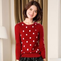 尚奴娇 秋冬新款套头圆领羊绒衫女100%纯山羊绒衫波点毛衣圆点针织衫