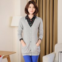 尚奴娇 秋冬新款女羊绒衫开衫外套V领中长款女纯山羊绒开衫修身纯色简约