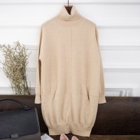 尚奴娇 秋冬新款套头中长款高领羊绒衫女纯山羊绒衫裙纯色毛衣宽松连衣裙