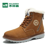 木林森英伦加绒短靴时尚工装雪地靴潮流男靴户外中筒靴男保暖棉靴250056