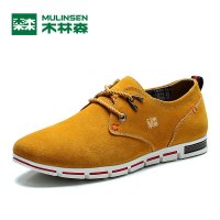 木林森低帮系带板鞋男时尚圆头休闲鞋英伦反绒皮男鞋250004