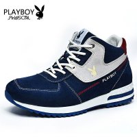 花花公子冬季新款英伦高帮运动板鞋反绒皮休闲鞋男加绒保暖男靴CX37568G
