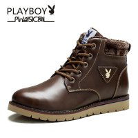 花花公子时尚高帮工装靴英伦潮流马丁靴加绒保暖棉靴户外休闲男靴CX37600