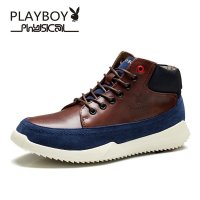 花花公子新款真皮增高鞋英伦休闲户外板鞋反绒皮运动休闲鞋男潮CX37581