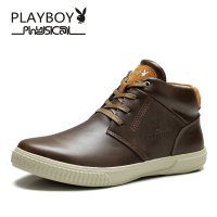 花花公子新款冬季英伦系带马丁靴真皮高帮短靴男潮流板鞋户外休闲鞋男CX37579