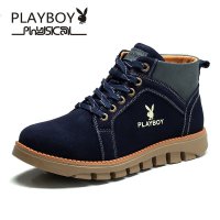 花花公子新款厚底高帮工装鞋反绒皮户外休闲鞋英伦休闲男靴潮CX37573