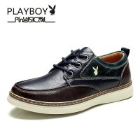 花花公子头层牛皮英伦系带休闲鞋潮流低帮板鞋拼色休闲鞋男CX37567