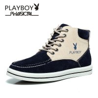 花花公子冬季新款高帮休闲鞋英伦潮流拼色板鞋男真皮复古男靴CX36260