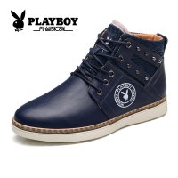 花花公子新款冬季英伦马丁靴高帮系带板鞋男潮流棉靴户外休闲靴CX37155M