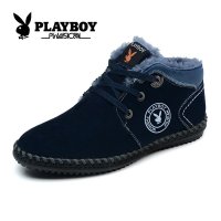 花花公子新款反绒皮男短靴真皮加绒雪地靴英伦户外休闲男靴潮CX37145M