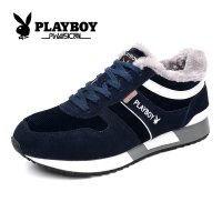 花花公子冬季加绒休闲鞋男高帮系带板鞋反绒皮棉鞋男休闲鞋潮CX37139M