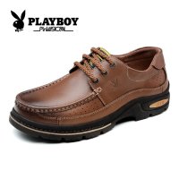 花花公子英伦系带大头工装鞋男复古真皮低帮男士休闲鞋厚底皮鞋CX37109