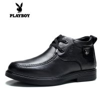 花花公子高帮加绒棉皮靴真皮保暖商务男鞋英伦厚底休闲鞋男潮344-880257-1