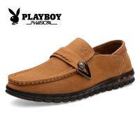 花花公子头层牛皮休闲鞋男英伦轻便套脚男鞋时尚圆头真皮透气休闲板鞋CX36138