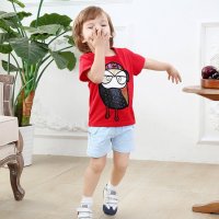 2016夏季童装中小童男童夏装套装卡通休闲纯色短裤短袖套装