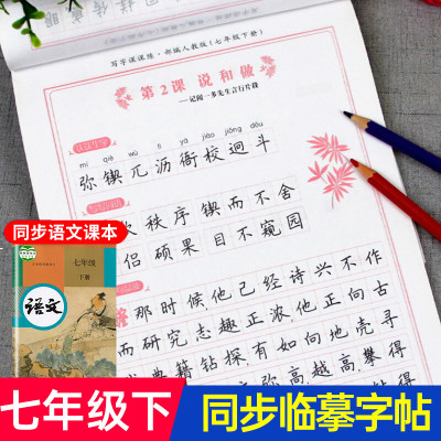 七年级下册字帖练字每日一练人教版语文同步字帖一课一练生字临摹练字帖写字课课练下人教部编版教材同步训练一课一练字帖书