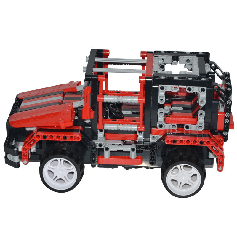 立健 积木玩具遥控车 儿童益智拼装拼插积木汽车模型 大红蜂