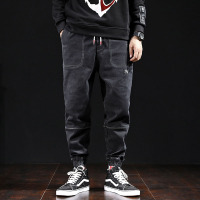 吉普战车(JIPUZHANCHE)2021秋冬新款男士牛仔裤日系哈伦直筒潮流时尚宽松百搭哈伦裤长裤-2