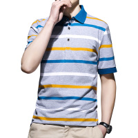 吉普战车2021年夏季新款商务休闲男士短袖Polo衫男装中青年棉质弹力时尚小条纹翻领t恤男士体恤JIPUZHANCHE