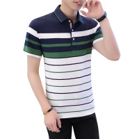 吉普战车2021年夏季新款商务休闲男士短袖Polo衫男装中青年棉质弹力时尚条纹拼色翻领t恤男士体恤JIPUZHANCHE
