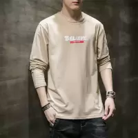 吉普战车2021年秋季新款弹力全棉T恤男中青年圆领套头男士T恤长袖印花体恤男士打底衫男士t恤男大码男装潮牌衣服-1