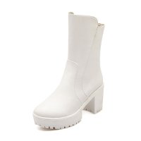 羽陌论诗 欧美风时尚大气简约中筒女靴圆头纯色骑士靴中跟粗跟中筒靴 p145