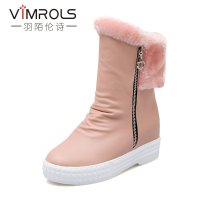 羽陌论诗 秋冬新品欧美甜美短靴平底女靴内增高女靴子圆头厚底雪地靴 p148