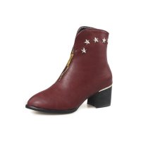 羽陌论诗 时尚潮流百搭五角星铆钉马丁靴尖头金属拉链短筒女靴中跟粗跟短靴女 p155