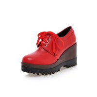 羽陌伦诗 韩版简约身口休闲鞋女坡跟高跟系带时尚单鞋 Z137