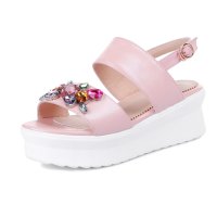 羽陌伦诗 2016夏季新款女凉鞋软面皮女鞋防水台高跟坡跟水钻松糕鞋 Z355