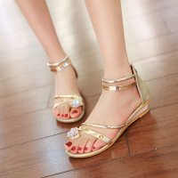 羽陌伦诗夏镂空露趾绑带凉鞋包跟水钻珍珠鞋平底低跟女鞋H036