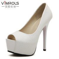 羽陌伦诗2016夏女凉鞋鱼嘴防水台罗马鞋细跟超高跟鞋格子纹女鞋子套脚H098