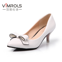 羽陌伦诗秋季新品单女士单鞋细跟蝴蝶结中跟鞋工装鞋尖头套脚懒人鞋百搭H126