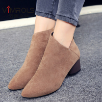 羽陌伦诗2016秋冬新款韩版短靴绒面女靴子低跟休闲马丁靴h028