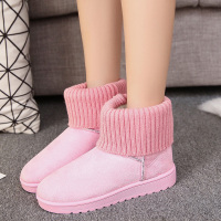 秋冬保暖靴毛线靴棉靴平底靴子女韩版显瘦马丁靴h106