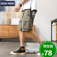 工装短裤男夏季2020新款韩版潮流宽松直筒中裤五分休闲裤子男5分裤松紧腰休闲裤子男