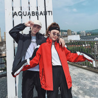 蒙洛里克2023情侣韩版拼色工装秋季连帽外套bf百搭宽松夹克运动套装 85226